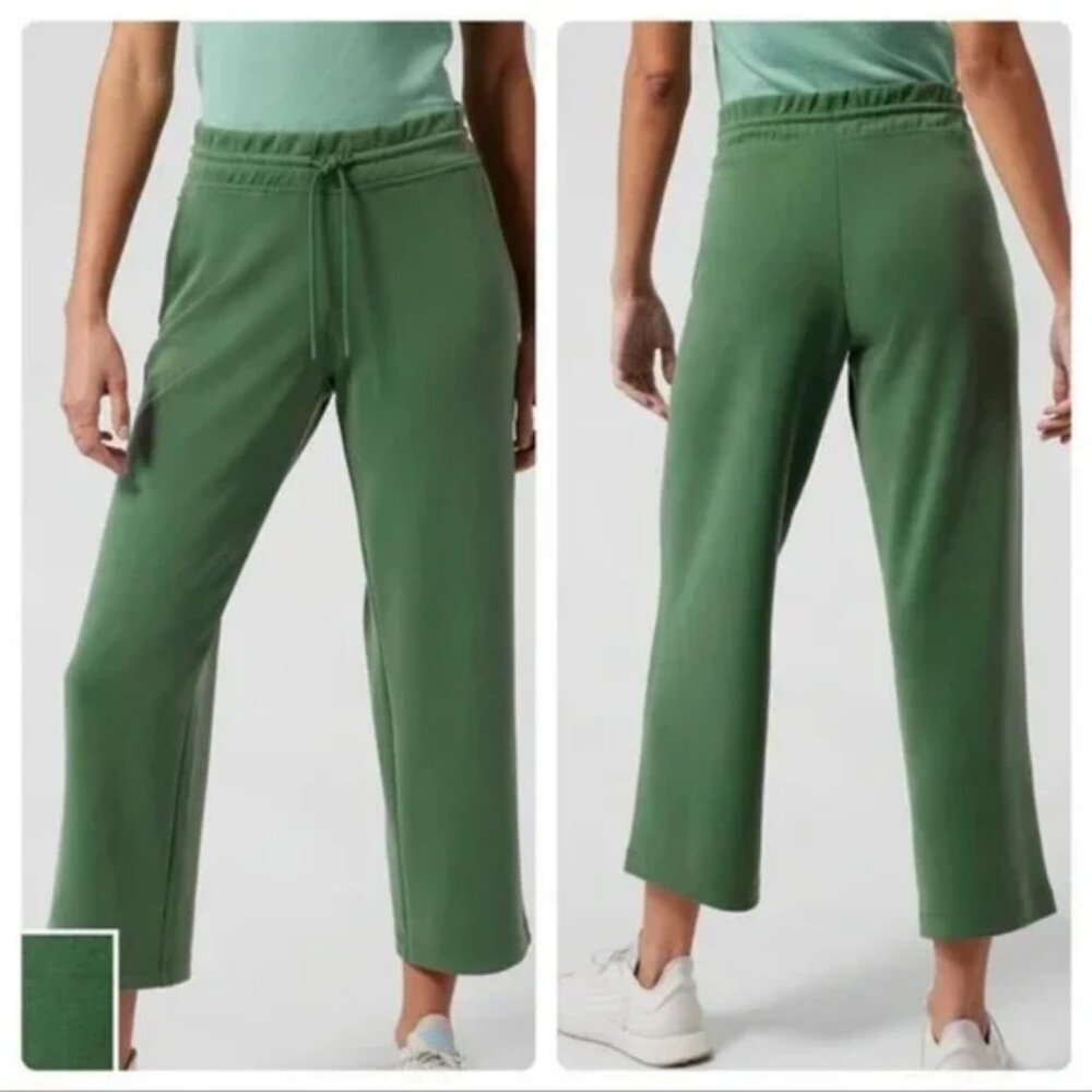 ATHLETA CROPPED SEASOFT STRAIGHT PANT STRETCH KNIT SWEATS LOUNGE ATHLEISURE sz S